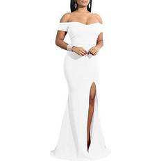 YMDUCH Women's Off Shoulder High Split Evening Gown - White