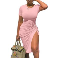 Gokatosau Women's Sexy Bodycon Midi Dress - Pink