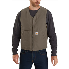 Brown - Men Vests Carhartt Relaxed Fit Washed Duck Sherpa-Lined Vest - Driftwood