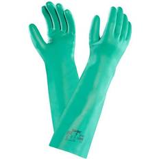 Ansell AlphaTec 37-185 Guantes Nitrilo Resistentes Productos Químicos, Protección Industrial Química y Alimentario, Guante de Trabajo Sin Latex, Reutilizable, Verde, Talla (1 Par)