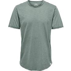 Only & Sons Clothing Only & Sons Long Line Fit O-neck T-shirt - Grey/Chinoise Green