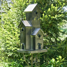 Silver Garden Decorations Zaer Ltd. International 75.75 Tall Copper Condo Birdhouse Stake Lambertville, Silver/Copper