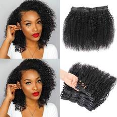 Kinky Curly Clip Human Hair Extensions 10 inch Natural Black