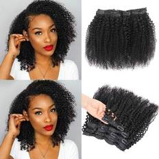 Clip in hair extensions UrBeauty Kinky Curly Clip Human Hair Extensions 10 inch Natural Black