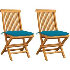 Teck Chaises de Jardin vidaXL Lot de 2 Chaises de Jardin avec Coussins, Bleu Clair Teck Massif