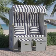 Legno Sdraio vidaXL Strandkorb Con Cuscini Polyrattan E Legno Massello Blu E Bianco