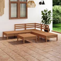 vidaXL Bois Pin Massif de Jardin 6 pcs Mobilier de Patio de Meubles de Terrasse Meubles Marron Miel Ensemble de Salon d'Extérieur