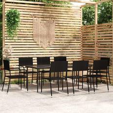 vidaXL 9 Piece Garden Black Patio Dining Set, 1 Table incl. 8 Chairs