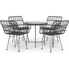 Nero Set da pranzo per patio vidaXL Dining 5 Piece Outdoor Table and Chairs Black Poly Rattan Set da pranzo per patio