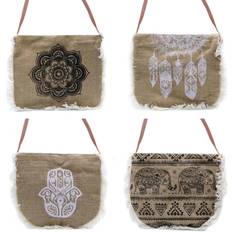 Natural Fabric Tote Bags Ancient Wisdom Mandala Print Fringe Shoulder Bag