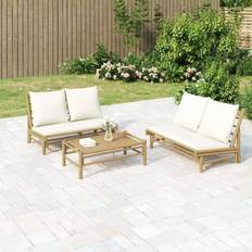 vidaXL Panca con Cuscini Bianco Crema in Bambcod MXL 118661 Panchina da Giardino