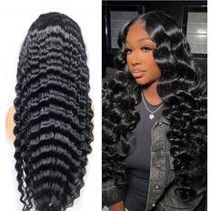 Uesoels 13x4 Loose Deep Wave Lace Frontal Wig 26 inch Natural Black