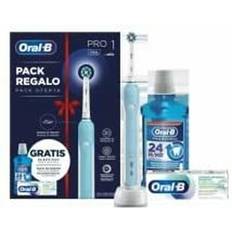 Cepillos de Dientes Eléctricos e Irrigadores Oral-B Pack Cepillo Dental Eléctrico Braun Pro 1 700 EB50 Azul Colutorio Dentífrico