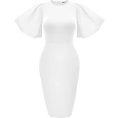 Memoriesea Women's Basic Bodycon Short Sleeve Midi Dress - White