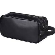 Soft PU Leather Zipped Travel Toiletry Bag - Black