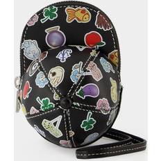 Printed Leather Nano Cap Crossbody Taske - Sort