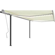 Polyester Patio Awnings vidaXL Manual Retractable Awning with LED 4x3.5 m Cream