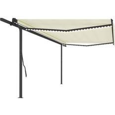 White Patio Awnings vidaXL Manual Retractable Awning with 5x3.5 m Cream