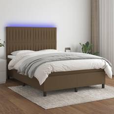 140cm Letti vidaXL A Molle Materasso E LED Marrone Scuro 140x200 cm Tessuto Letto Continentale