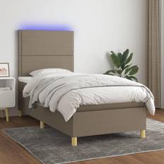 Beige Letti Continentali vidaXL A Molle Con Materasso e LED Tortora 100x200 cm in Tessuto Letto Continentale