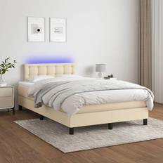 Blanco Camas Continentales vidaXL Box Spring Con Colchón Y LED Tela Crema 120x200 cm Cama Continental