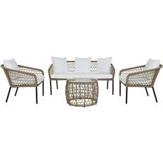 Sort Bordgrupper Dkd Home Decor Conjunto Mesa Con 3 Sillones 137 x 73.5 x 66.5 cm Ratán Sintético Acero Juego de Comedor