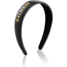 Balmain Leather Headband With Gold Logo 18k Black