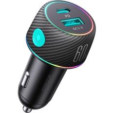 Biloplader usb c Joyroom Multi-Color Biloplader med USB-A USB-C 60W Sort