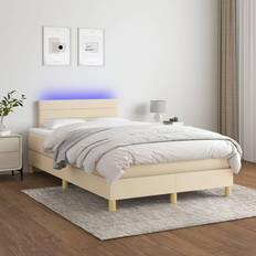 vidaXL Ramsäng Med Madrass & LED Gräddvit 120x200 cm Tyg Kontinentalsäng