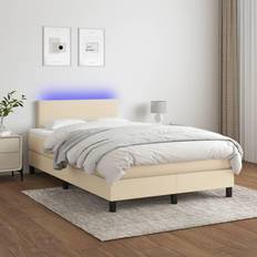 vidaXL Box Spring Con Colchón Y Led Tela Crema 120x200 cm Cama Continental