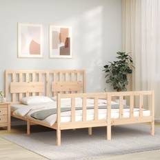 vidaXL Estructura De Cama De Matrimonio Con Cabecero Madera Maciza - Marrón
