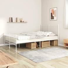 Beds & Mattresses vidaXL 140 headboard & footboard Metal Bed Frame with Headboard White Base