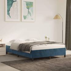 Bleu Lits et Matelas vidaXL Cadre À Lit Sommier À Lattes Lit Double Adulte Meuble de Chambre À Coucher Bleu Foncé 140x190 cm Velours