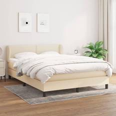 Blanco Camas vidaXL Box Spring Con Colchón Tela 140x200 cm - Crema Cama Continental