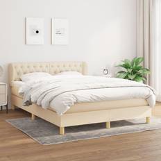 Blanco Camas vidaXL Box Spring Con Colchón Tela 140x200 cm - Crema Cama Continental