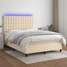 vidaXL Sommier À Lattes de Matelas et LED Crème 140x200 cm Lit Continental