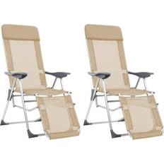 vidaXL Lot de 2 Chaises de Camping Pliantes et Repose-pied, Fauteuil avec Accoudoirs, Sièges avec Dossier Pêche Pique-nique, Textilène