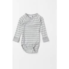 Polarn O. Pyret Baby Organic Cotton Stripe Wrap Over Bodysuit - Grey Stripes