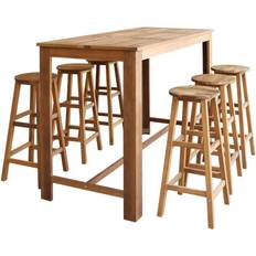 vidaXL Tavolo e Sgabelli Set 7 pz Legno Massello di Acacia Sgabello da bar 2pcs