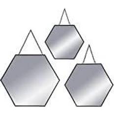 Glas Wandspiegels Atmosphera Set Van 3x Hexagon Metaal Zwart Metaal