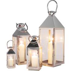 Sølv Lanterner Kare Design Giardino Sølv Sæt Med 4 Rustfrit Stål Glas Lanterne