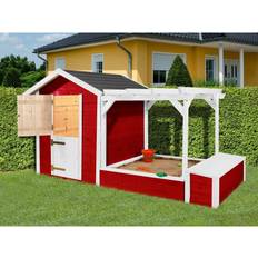 Spielhäuser Weka Spielhaus 818 275 x 122 cm rot-weiß mit Sandkasten, Pergola, Truhe