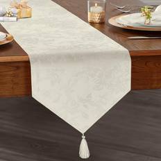 Elrene Fashions Poinsettia Jacquard Holiday Tablecloth White