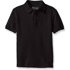 Nautica Boys' Husky School Uniform Short Sleeve Pique Polo - Black
