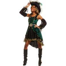 Pirate costume Fancy Dress Dreamgirl Emerald Pirate Women's Costume Black Green Purple L