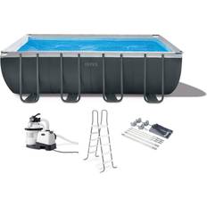 Freestanding Pools Intex 18Ft x 52In Ultra XTR Rectangular Frame Swimming Pool Kit w/Pump & Canopy 400.62 Gray