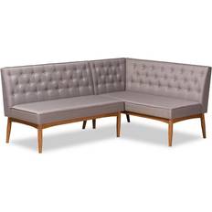 Baxton Studio Riordan Fabric Upholstered Gray/Walnut Brown Sofa 74.4" 2pcs 4 Seater