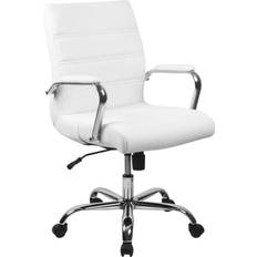 Guld Kontorsstolar Flash Furniture Mid-Back White Leather Soft Executive Swivel Office Chair Silla de oficina