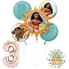 Moana 3rd birthday party supplies and princess balloon bouquet decorations