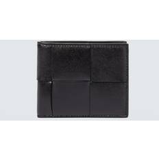 Black-silver Intrecciato Leather Wallet